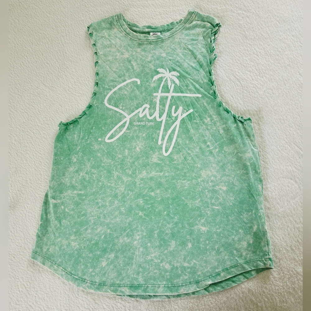 Day Break ✨️ Women's Green Cotton Graphic Tank Top Size L